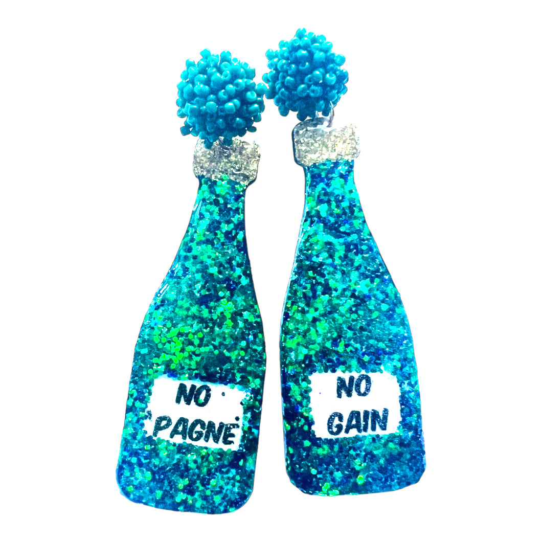 Sparkle and Shine with No Pagne No Gain Champagne Earrings - Glitter Bottle Design